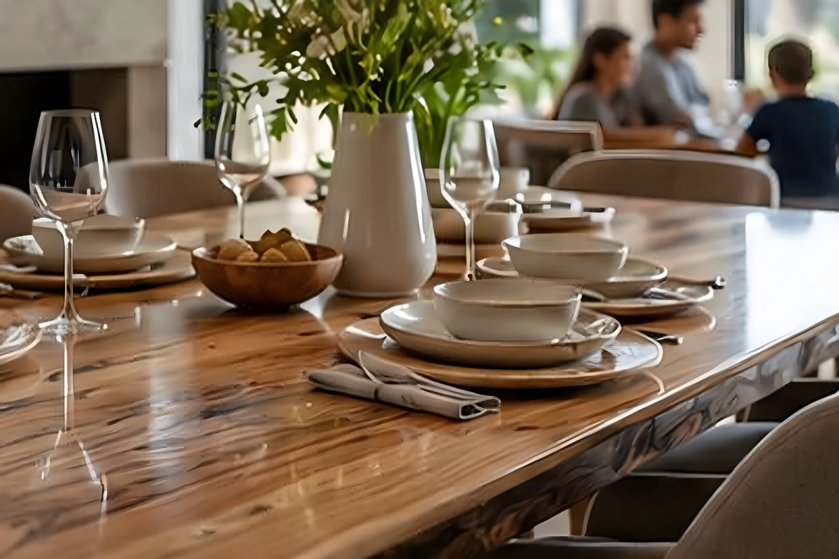 Table à manger en bois protégée