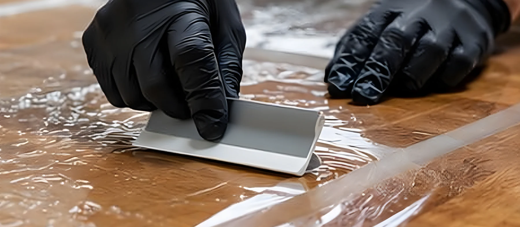Pose du film de protection au marouflage par un installateur Covly